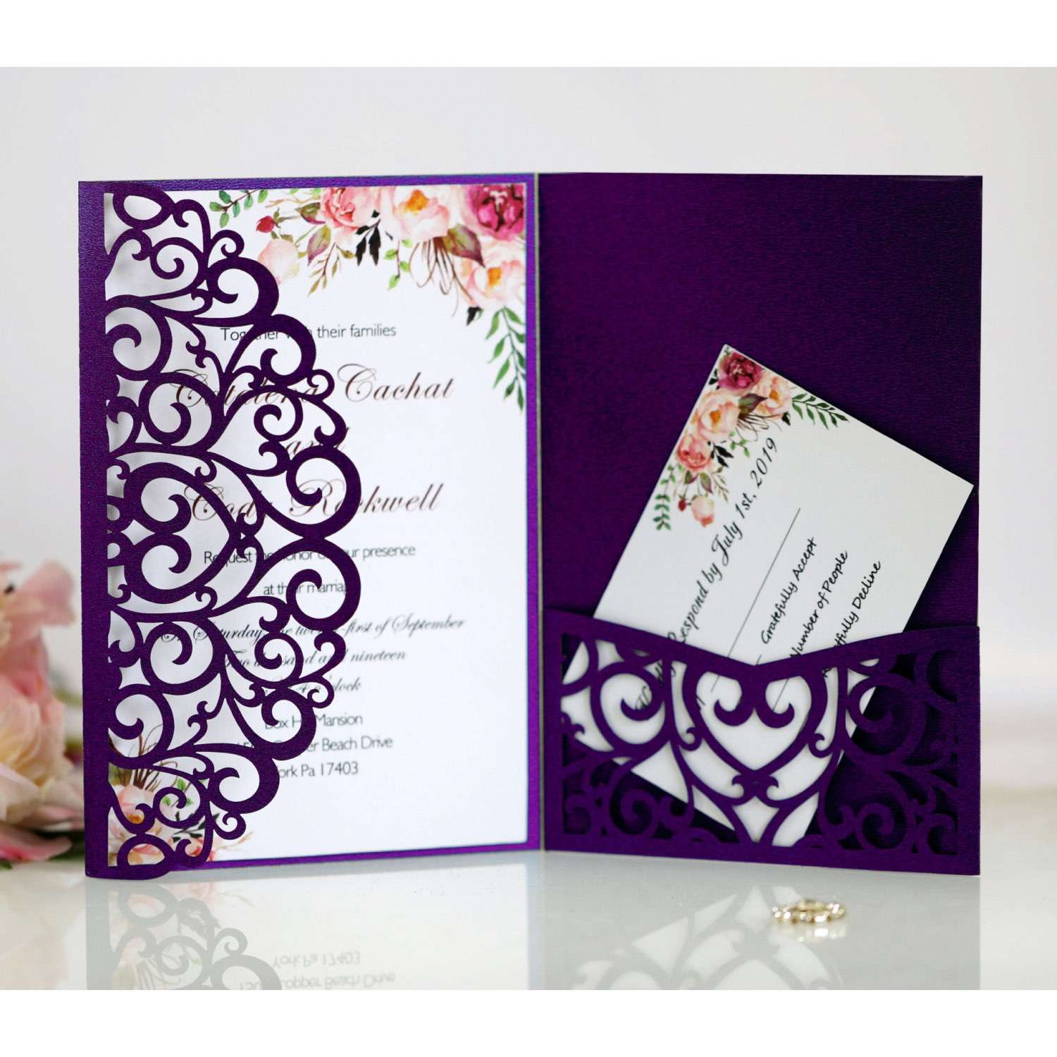 Invitation Card Laser Cut Iridescent Paper Wedding Invitation Personalized Custom